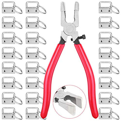 Key Fob Hardware Set, Shynek 50PCS Lanyard Key Fob Hardware 1 Inch with Key Fob Pliers Tool for Keychain and Wristlet Clamp Hardware Supplies - color: Silver