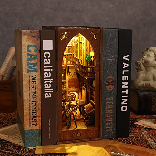 3D DIY Book Nook Kit - DIY Miniature House Kit for Adults, Teens and Beginners, Dollhouse Booknook Library Tiny House Bookshelf Decor 3D Wooden Puzzle, Mini Library of Books Model Build Gift - style: Library of Books