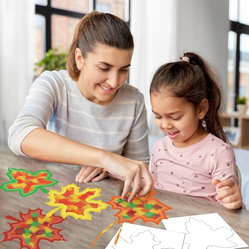 Kepeel Fall Suncatcher Craft Kit, 42 Packs Leaf Tissue Paper Crafts