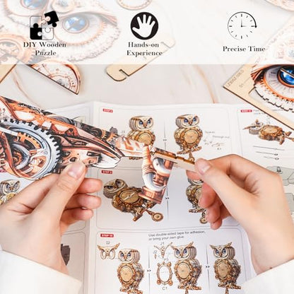 KAAYEE 3D Puzzles for Adults Mechanical Owl Clock DIY Wooden Puzzle Craft - color: Owl