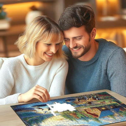 Blueforest 1000 Piece Jigsaw Puzzle for Adults Lake Lodge & Elk Landscape Hard Challenging Puzzle Perfect for Game Nights Family - color: Lake Lodge & Elk