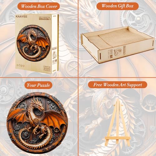 KAAYEE Wooden Puzzles Adults, Mechanical Dragon Jigsaw Puzzle 11.4 * 11.3in - color: Mechanical Dragon, size: Medium