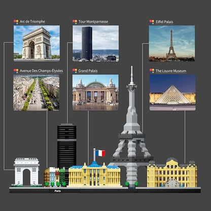 Paris Skyline Micro Building Blocks Set, Eiffel Tower & Louvre Model