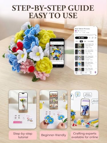 Pheravia 500pcs Pipe Cleaner Flower Kit, 6 Colors Blue Yellow Pipe Cleaners - color: Blue Yellow