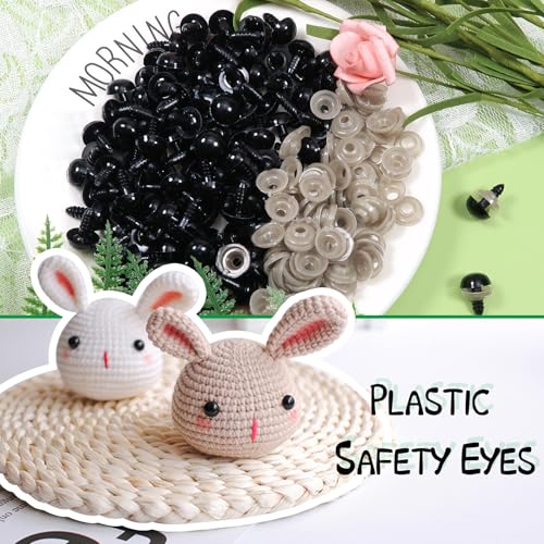TOAOB 150pcs 12mm Black Plastic Safety Eyes Crafts Safety Eyes with 150pcs Washers for Stuffed Animals Amigurumis Crochet Doll Making - size: 12mm