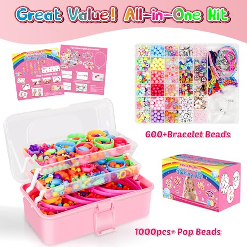 FUNZBO 1600 Pcs Pop Beads with Bracelet Making Kit, Jewelry Making Kit for Little Girls, Arts and Crafts Toys, Necklace Bracelet Ring Snap Set, Birthday Gifts for Kids Ages 3-9 Years Old - size: XX-Large