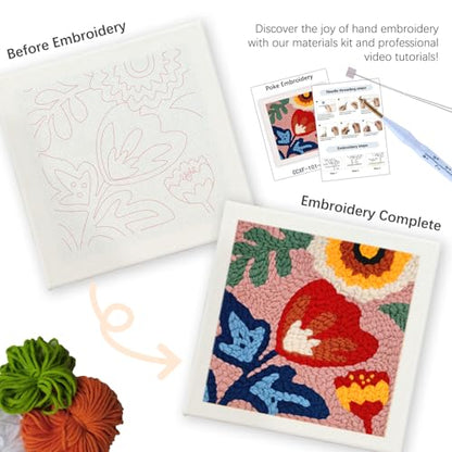 SDOYUNO Punch Needle Kit with Frame for Adults Beginners Kits 9.84 x 9.84 Inch Embroidery Starter Kits Punch Needle Kit with Red Flower Pattern, Threader, Yarns, Rug Punch, DIY Craft Kits (red) - color: red