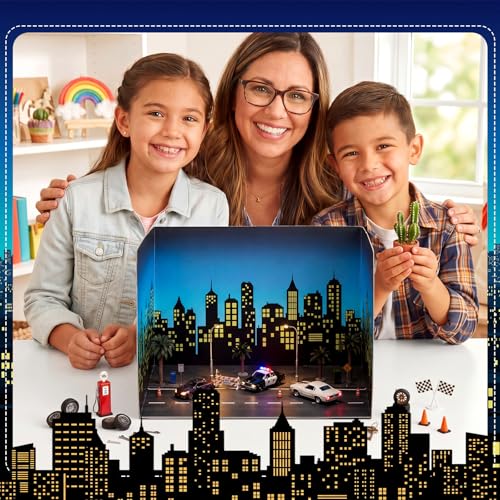 AmazingSpark 2 Set Hero City Skyline Diorama Box and Road Sticker Decor, Black Skyscraper Building Diorama Project Supplies Set, Cardboard Display Case Kit with Double Sided Tapes for DIY Crafts - style: Hero
