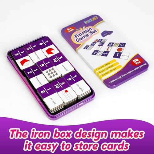 Kasfalci Fraction Dominoes Set,Math Games for Kids,Math Manipulatives,Counting Toys,Learning Games,Preschool Learning Activities,Homeschool Supplies,Kindergarten Classroom Must Haves,1st 2nd 3rd Grade - color: Purple