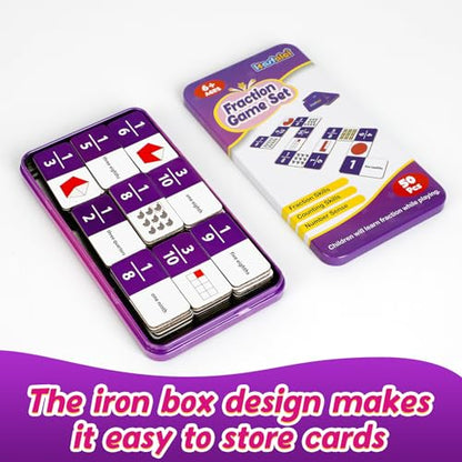 Kasfalci Fraction Dominoes Set,Math Games for Kids,Math Manipulatives,Counting Toys,Learning Games,Preschool Learning Activities,Homeschool Supplies,Kindergarten Classroom Must Haves,1st 2nd 3rd Grade - color: Purple