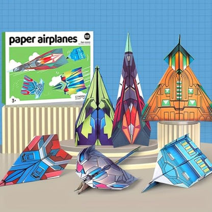 Paper Airplane Origami Kit, 12 Paper Airplane Designs with 36 Colorful Origami Papers, Folding Airplane Creative Origami Kit