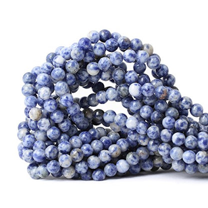 60PCS 6mm Natural Blue White Sodalite Gemstone Round Loose Beads for Jewelry Making 1 Strand 15" - color: Blue White Sodalite, size: 6mm