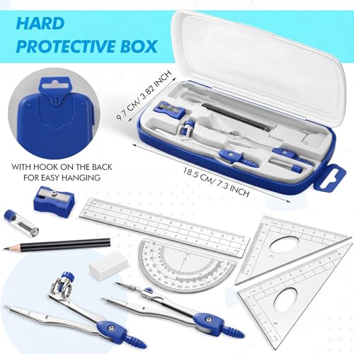 Zonon 10 Pcs Math Geometry Set for Student Compass Protractor, Dark Blue - color: Dark Blue