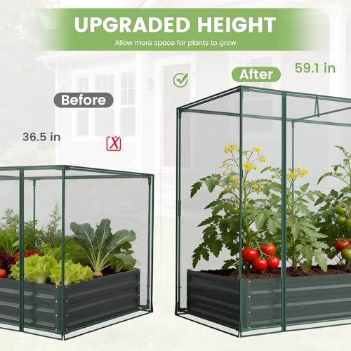 DoCred Crop Cage with Raised Garden Bed, 84.6" x 45.3" x 59" Plant Protection Tent Garden Cages with Window, 2 in 1 Galvanized Raised Garden Bed Kit and Mesh Cover for Garden, Yard, Lawn - color: Black, size: 84.6" x 45.3" x 59"