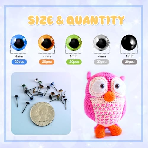 TOAOB 100pcs 4mm Glass Eyes Kits Mixed Colors for Crafts Needle Felting Bears Dolls Decoys Sewing - size: 4mm