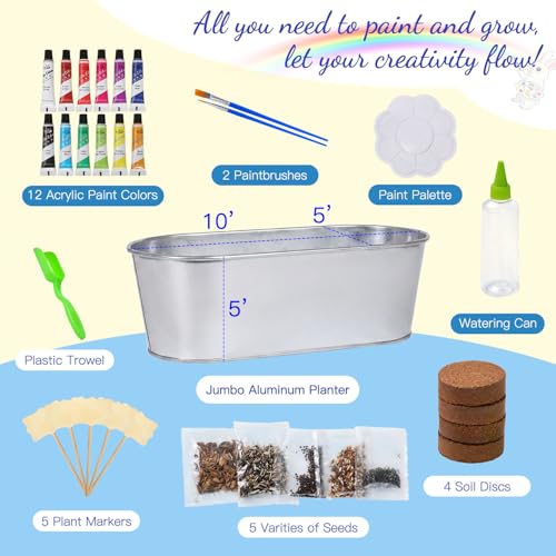 Large Paint & Plant Flower Growing Kit for Kids with 5 Flower Seeds, Gift Ideas Age 5 6 7 8-12 Years, Fun Kids Gardening Set, Birthday Crafts Gifts for Girls & Boys, Art Projects for Ages 5-12 Years