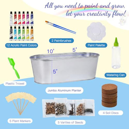Large Paint & Plant Flower Growing Kit for Kids with 5 Flower Seeds, Gift Ideas Age 5 6 7 8-12 Years, Fun Kids Gardening Set, Birthday Crafts Gifts for Girls & Boys, Art Projects for Ages 5-12 Years