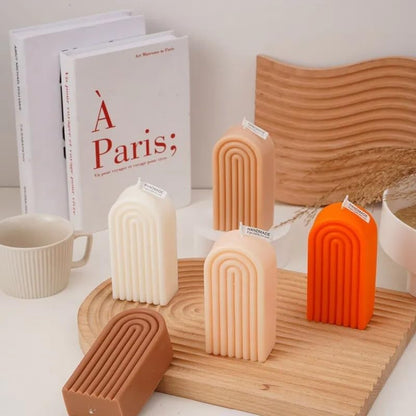 Candle Molds - Silicone Mold for Candles Making, DIY 3D Moulds for Soy Wax, Beeswax, Scented Candle, Valentine's Day Gifts (Wave Geometric Pillar) - color: Door
