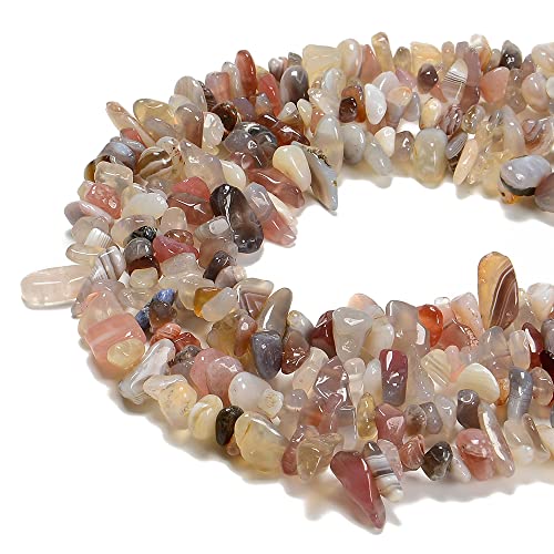 7-8mm Natural Botswana Agate Gemstone Chips Healing Gravel Bracelets Necklace Kit Irregular Tumble Stone Beads DIY Crafts Design Jewelry Making 32" - color: Botswana Agate