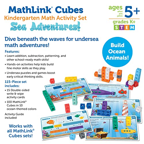 Learning Resources MathLink Cubes Kindergarten Math Activity Set Sea Adventures! - 115 Pieces, Age 5+, STEM Teaching Toys, Kindergartner Games - style: Sea Adventures