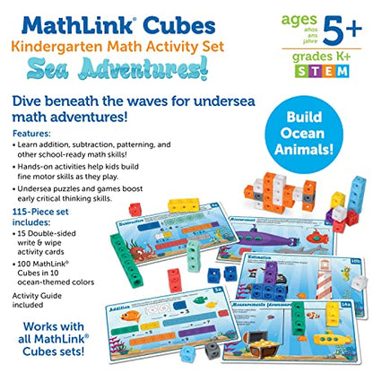 Learning Resources MathLink Cubes Kindergarten Math Activity Set Sea Adventures! - 115 Pieces, Age 5+, STEM Teaching Toys, Kindergartner Games - style: Sea Adventures