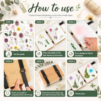 Professional Flower Press Kit 6 Layers 6.3 x 8.3 inch, Flower Pressing Kit for Adults Kids, Leaf Press,Great Gift Valentine's Day - color: wood
