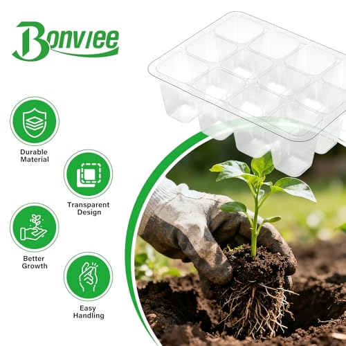 Bonviee 12-Pack Seed Starter Trays, 12-Cell Insert Trays, Clear - color: Clear, size: 144 Cells