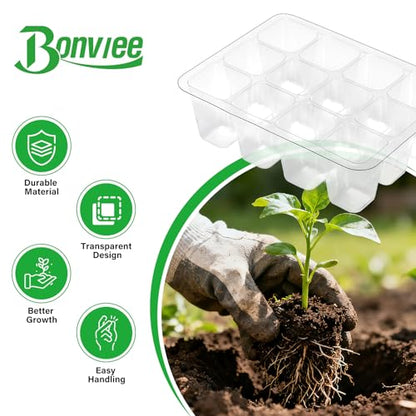 Bonviee 12-Pack Seed Starter Trays, 12-Cell Insert Trays, Clear - color: Clear, size: 144 Cells