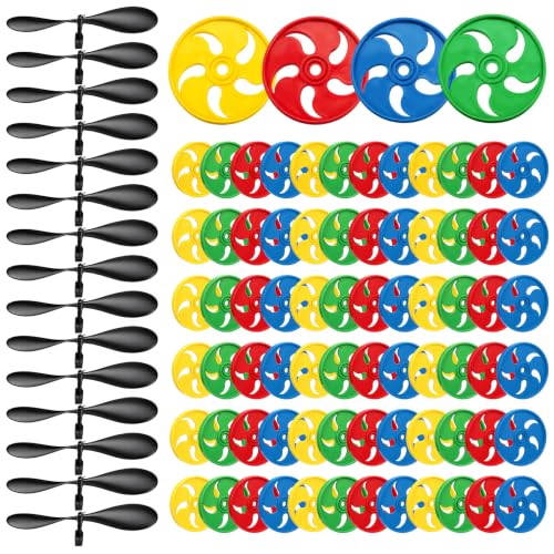 Hungdao 20 Pack Plastic Propellers Model Aircraft Propellers with 80 Pcs Wheels DIY Airplane Parts for Building Rubber Band Powered Planes Helicopters and Projects Maker Space Supplies Educational Kit