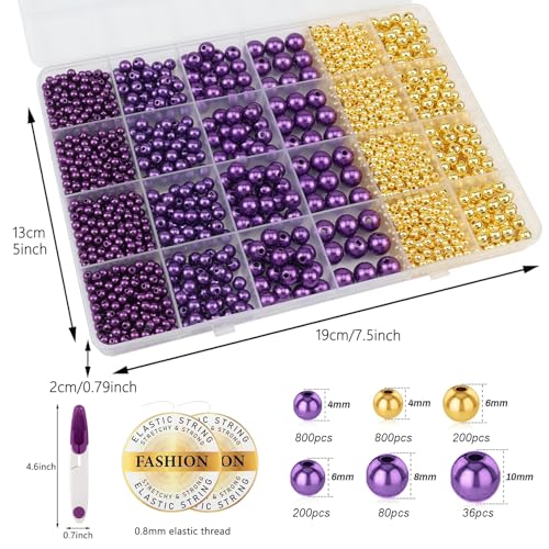 Dark Purple Pearl Bracelet Making Kit Gold Beads for Bracelets - color: 18-Dark Purple & Gold