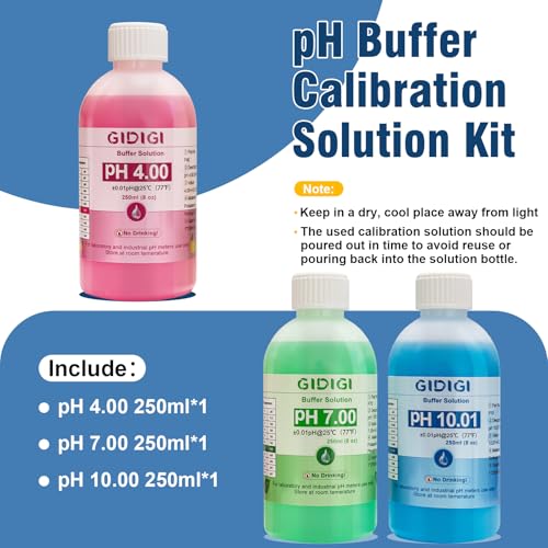pH Meter Calibration Solution Kit, Includes 4.00, 7.00 and 10.01 - color: Blue Red