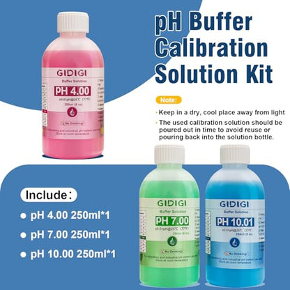 pH Meter Calibration Solution Kit, Includes 4.00, 7.00 and 10.01 - color: Blue Red