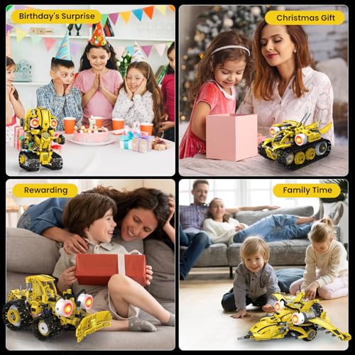 HPROMOT 5-in-1 STEM Robot Building Kit for Kids Ages 8-16, Remote & App Controlled, Rechargeable Engineering Learning DIY Coding Toy, Educational Building Blocks Gift for Girls & Boys (673 PCS) - color: Yellow