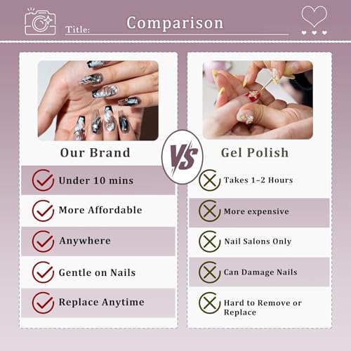 Gothic Press on Nails, Long Stiletto Matte Nails, Baroque Cameo & 3D Camellia Design Salon Quality, Reusable Nails with Bow Steel Beads Accents, Dark Princess Style for Women(Size M) - color: A17, size: M