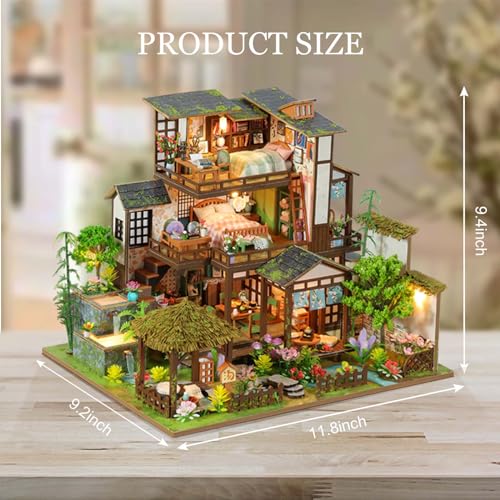 Dollhouse Kit, DIY Miniature House Kit w/LED for Adult, Courtyard