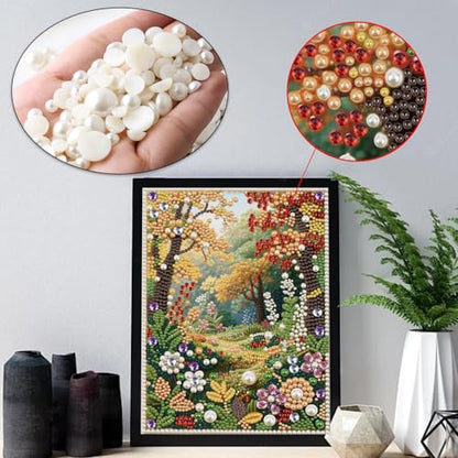 LAKEQUILL 5D DIY Partial Special Shaped Drill Pearl Diamond Art Painting Kit, Country Roads in Spring Landscape Art, Rhinestone Craft for Home Living Room Wall Decor 30x40cm