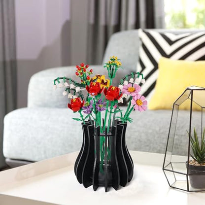 Wooden Vase Kit for Lego Flowers Arrangement - color: Black
