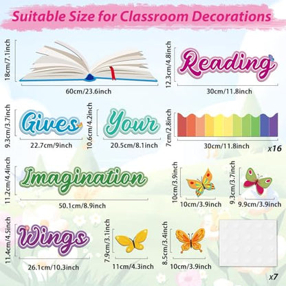 Reading Bulletin Board Decorations Set Classroom Spring Butterfly Bulletin Board Borders Cutouts Decor Reading Gives Your Imagination Wings School Bulletins Boards Craft Home Wall(Read) - style: Butterfly Reading
