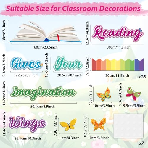 Reading Bulletin Board Decorations Set Classroom Spring Butterfly Bulletin Board Borders Cutouts Decor Reading Gives Your Imagination Wings School Bulletins Boards Craft Home Wall(Read) - style: Butterfly Reading