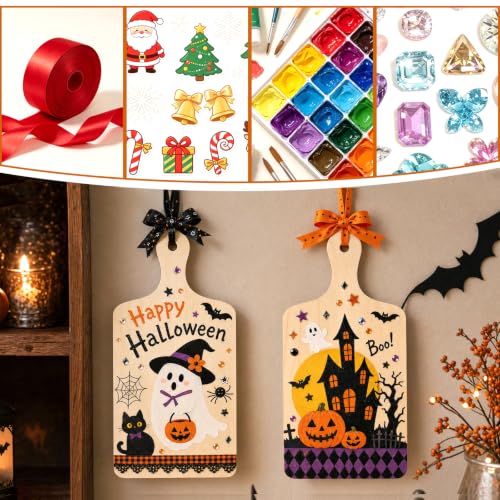Vmiapxo 24 Pack Unfinished Wood Cutting Board Craft with Handle, Wooden Paddle Cheese Bread Board Set Chopping Board Serving Tray for Craft DIY Christmas Home Kitchen Cooking Decor (11.8" x 6.3") - size: 11.8" x 6.3"