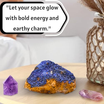 Amazing Gemstone Azurite Crystals and Healing Stones Mineral Specimen - Premium Semi Precious Gem Stones - Healing Crystals Geodes Clusters for Meditation, Chakra Balance, and Energy (S) - color: Azurite, size: Small