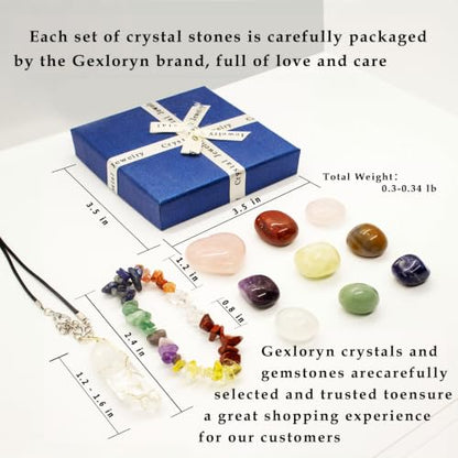 Crystals and Healing Stones, Chakra Stones, Crystal Set, Crystal Gift Box - size: Necklace & Bracelet Set