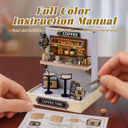 Flever Dollhouse Miniature DIY House Kit Creative Room with Furniture for Romantic Valentine's Gift (Coffee Time) - color: Coffee Time