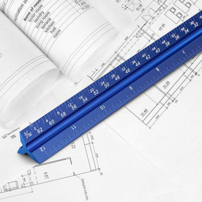 12" Architectural Scale Ruler Aluminum Architect Scale Ruler, Blue - color: Blue