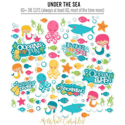 Die Cuts & Paper Set - Under the Sea - By Miss Kate Cuttables - 16 Sheets of 12"x12" Specialty Paper & Over 60 Coordinating Die Cuts - Exclusive Original Matching Set