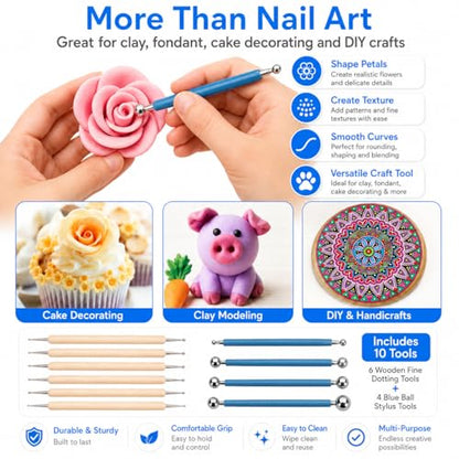 ABenkle 10Pcs Dotting Tools Ball Styluses for Rock Painting, Pottery Clay Modeling Embossing Art Mandala - color: Blue