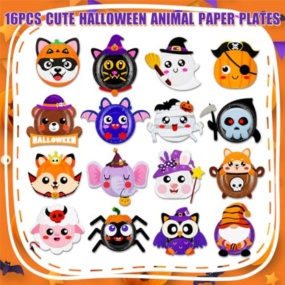 16 Pack Arts and Crafts for Kids Toddler DIY Animal Paper Plate Art Gifts - style: Halloween