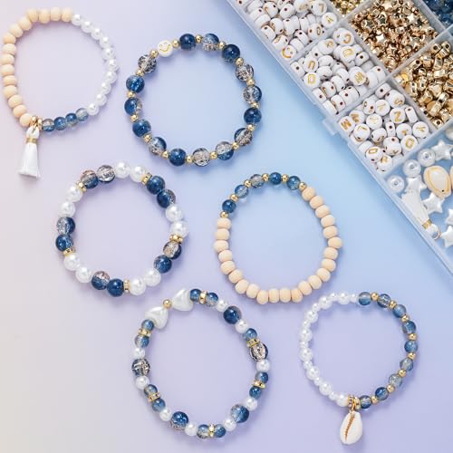 Xylise 6mm/8mm Crackle Glass Beads Bracelet Making Kit Crystal Glass Beads Jewelry Making Kit, Friendship Bracelet kit for DIY Crafts Gifts - color: Two-tone blue