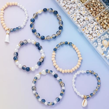Xylise 6mm/8mm Crackle Glass Beads Bracelet Making Kit Crystal Glass Beads Jewelry Making Kit, Friendship Bracelet kit for DIY Crafts Gifts - color: Two-tone blue