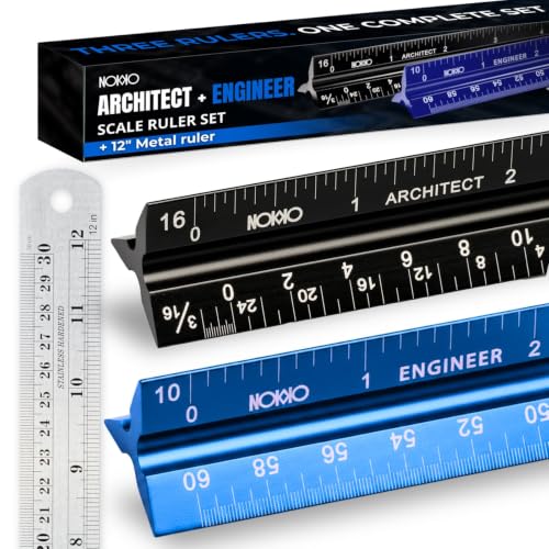 Architectural Scale Ruler and Engineering Scale Ruler Set, 12-Inch, 3-Piece - color: Black Architect / Blue Engineer